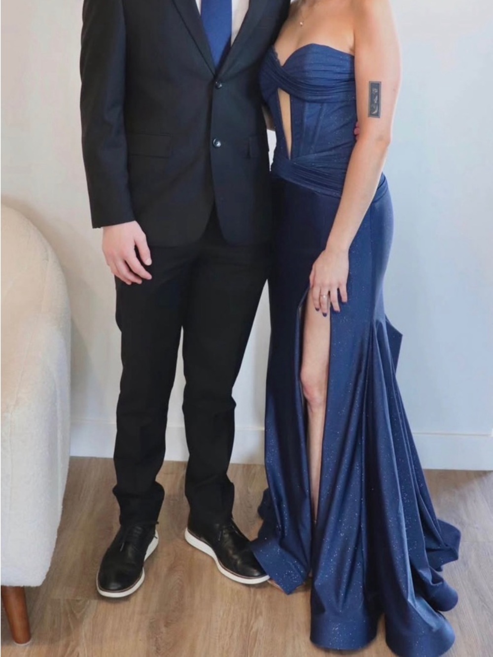 Jovani Navy Corset Prom Dress Size 00 Strapless High Slit Gown - Picture 2 of 4